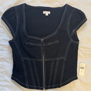 Pilcro Black Zippered Bodysuit Top